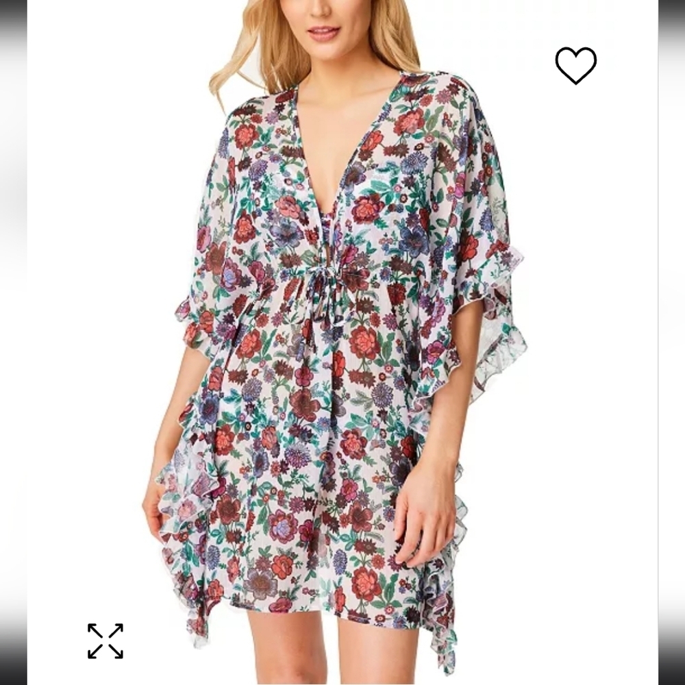 NWT Jessica Simpson Swim Cover Floral Medium Forget Me Not Frill Side Chiffon